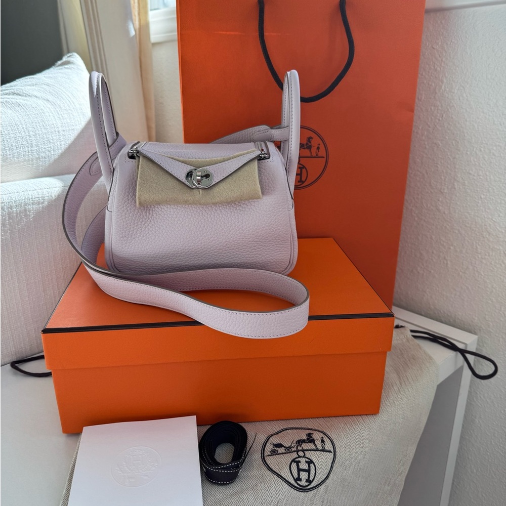 Authentic Pink Hermes Mini Lindy - Mauve Pale Full set